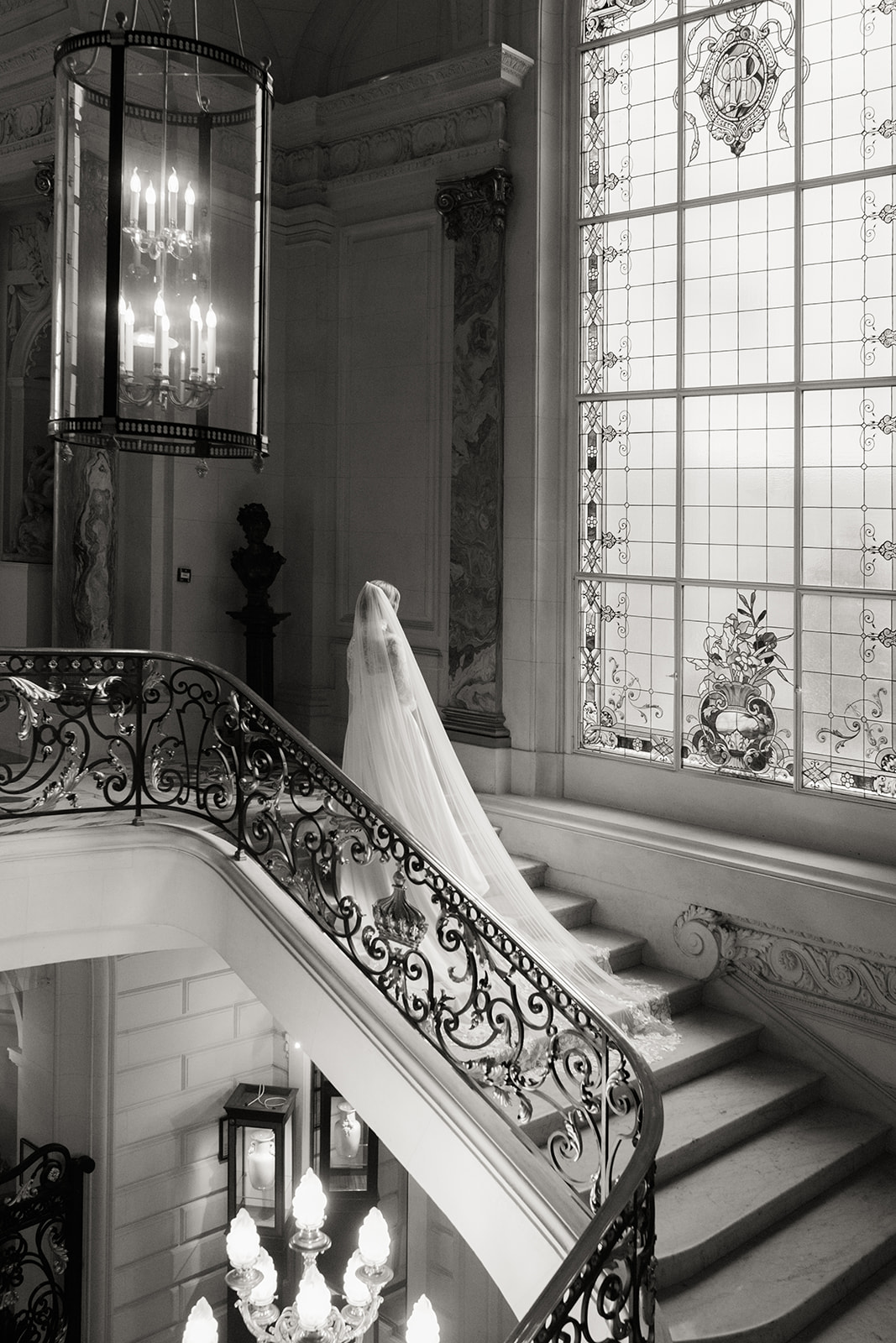 a bride on the stairs